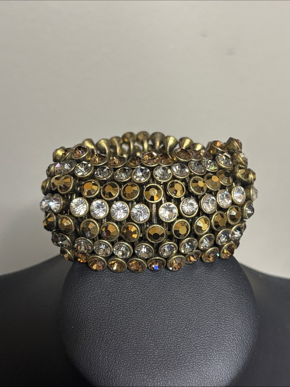 Gold Clear Crystal Stretch Chunky Statement Elegant Bracelet - Women Jewelry